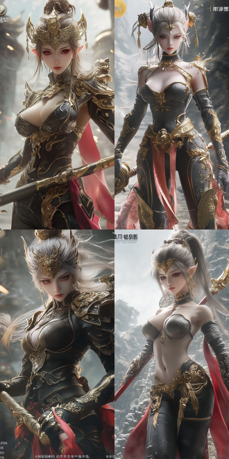female sun wukong, perfect figure, hot figure,golden cudgel, background of journey to the west, cell shading style, elements of black myth wukong, unreal engine 5 rendering, dynamic poses, bright colors, side light, wide-angle lens, battle scene, sense of power, mysterious atmosphere