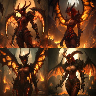 tristram cathedral, female diablo, diablo 4, demon queen, hot figure, full-body photo, close-up of the face, red skin, muscle definition, inferno, high contrast, warm tones, wide-angle shot, side lighting, mysterious, terrifying, powerful, golden glowing tattoo, demon tail, perfect muscles, demon wings