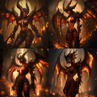 tristram cathedral, female diablo, diablo 4, demon queen, hot figure, full-body photo, close-up of the face, red skin, muscle definition, inferno, high contrast, warm tones, wide-angle shot, side lighting, mysterious, terrifying, powerful, golden glowing tattoo, demon tail, perfect muscles, demon wings