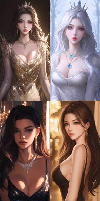 full body cgsociety, beautiful and charming anime female, evening dress, bright long hair, korean face features, bodysuit, wearing a sparkling dress, upper body avatar, intricate, skydoll noa, very detailed beautiful face, luxury decoration, warm color tone, charming, anime style, magazine cover