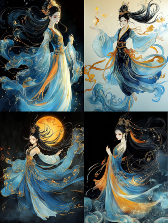 敦煌飞天，全身，唯美画意风格。