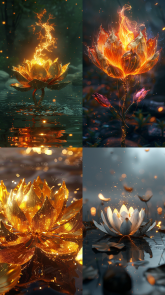 through high definition cg, golden big lotus in light black fire, lightning,light effects, 8k, ultra hd, blizzard style art trends,luminous fog luminous ，volume lightvolumetric light