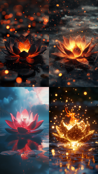 through high definition cg, black big lotus in light red fire, lightning,light effects, 8k, ultra hd, blizzard style art trends,luminous fog luminous ，volume lightvolumetric light