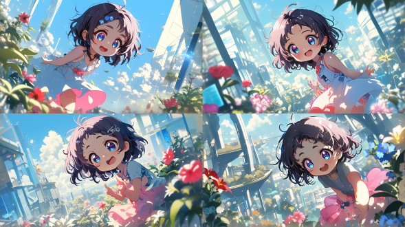 艾米在玻璃大厦，未来科技，高耸入云，透明玻璃，金属质感，艾米身穿未来感服装，表情专注，大厦内部高科技设备，流线型设计，冷色调，广角镜头，自然光，细节清晰，科技感，现代感。