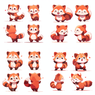 ip形象，一个可爱的小熊猫，站姿，三视图，生动，动态优美，3d风格，及高画质