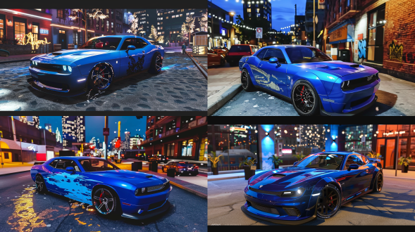 汽车海报，汽车停靠城市街头，三分法构图，冷色调，长焦镜头，侧光，城市夜景元素，安静氛围。