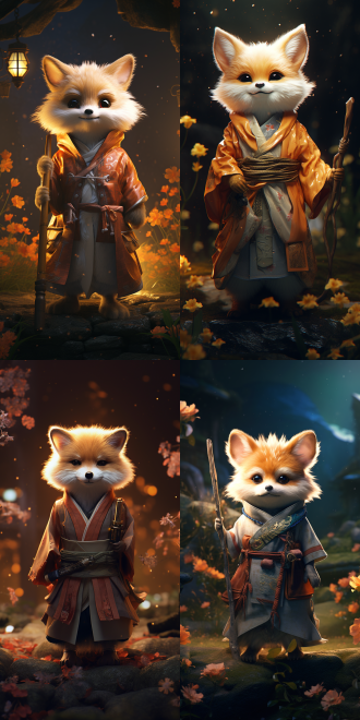 ixar style, anthropomorphic, small and cute little cutie little fox hobbit adventurer dressed in fantasy traditional costume hanfu standing in surreal starry sun garden, hot artstation, gorgeous,hd,