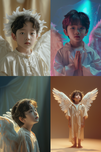 beautiful angel, toy commercial photo, joongwon charles jeong, wearing angel halo, opening scene, cgworld, cute!, by huang ding, still from a music video, high-definition photograph, winged boy, innocence, divine render, divine, solid color background