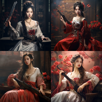 旗袍美女 手持ak