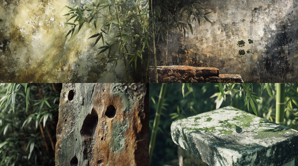 太湖石孔藏幽兰，石绿皴染伴素心，留白处见虚竹影，文人案头清供图