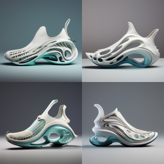 以海马为灵感来源设计系列运动鞋子。鞋子整体造型模仿海马的弯曲身形，鞋头微微上翘，鞋身呈柔和的弧线，营造出灵动的视觉效果。鞋面可以设计成海马的轮廓，通过线条和形状的巧妙组合，让鞋子看起来仿佛是一只可爱的海马。