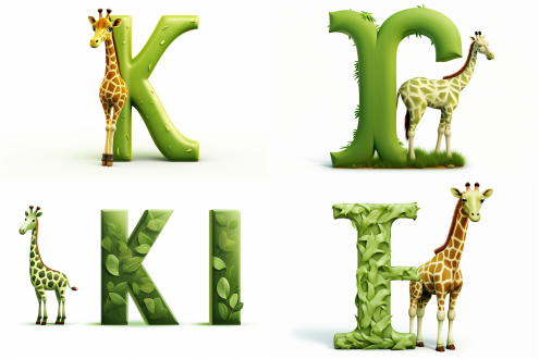 一只香蕉长颈鹿，张的像一个k字，在动物园，脖子是香蕉剥皮，草地背景，豆豆眼，侧视图，纯色填充，扁平插画，矢量风格，平面形式，白色背景，平面透视，浅白色和绿色，简约曲线美，全身，专注关节连接，有趣幽默