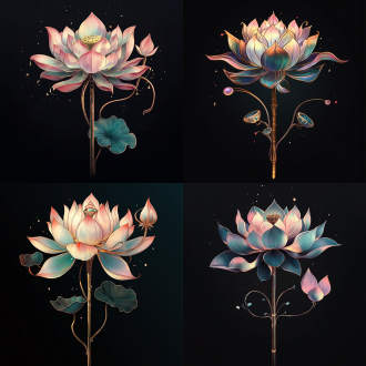 游戏图标，一朵莲花，4k，超级详细、黑色背景，数字插图，厚涂原始，尊贵的感觉