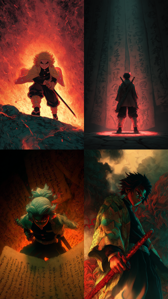 demon slayer, manuscript,fantasy,japanese comics/manga,hard lighting,hyper quality,8k