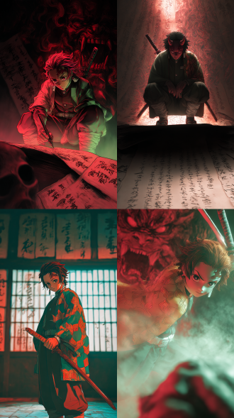 demon slayer, manuscript,fantasy,japanese comics/manga,hard lighting,hyper quality,8k