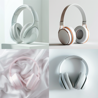 智能耳机广告图，时尚造型，创意广告效果，产品高大上，超高分辨率，最高质量，极简主义，科技感，白色背景，微距镜头，柔和光线，细节清晰，现代感，高端市场。