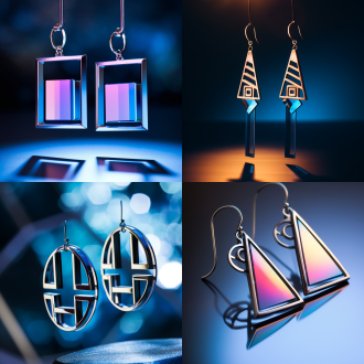 金属耳环，几何设计，高光反射，极简风格，室内光，微距镜头，柔和光线，细节清晰，现代感，冷色调。