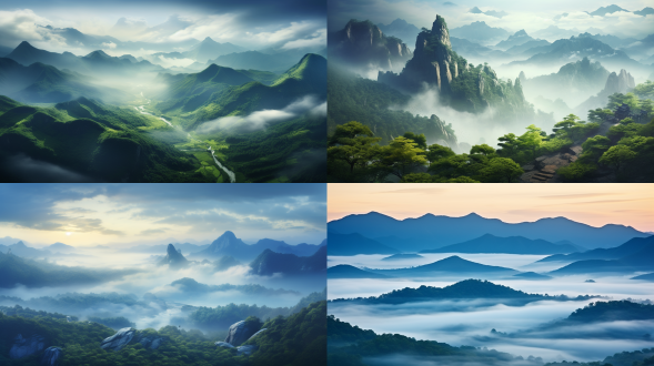 夏日清凉，老君山美景，雨后，夜色，远处淡淡的雾，远景，柔和光线，真实风景拍摄，唯美意境，高清画质