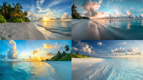 马尔代夫海边美景，雨后清晨，超广角，真实风景拍摄，唯美意境，高清晰度