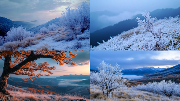 空山新雨后，天气晚来秋，霜打枝头，大面积天空。电影光线，微距镜头，专业摄影，远景，真实风景拍摄，唯美意境，高清画质