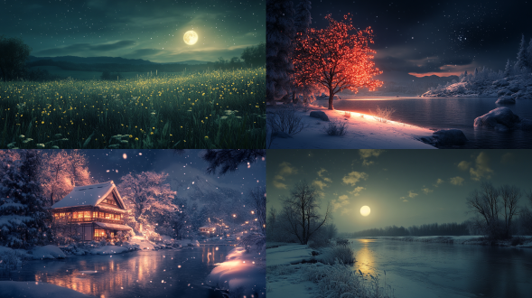 初冬，夜色，微风，自然光线，唯美意境，高清画质