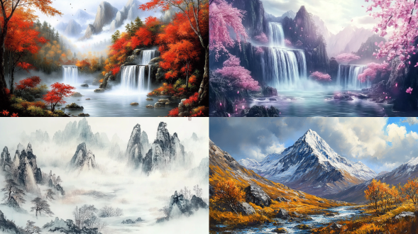 山水画，大面积留白，东方美学，唯美意境，高清画质