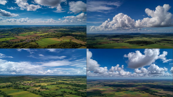 颜色治愈好看，一处非常治愈好看的风景，美得让人出乎意料，背景是辽阔的天空白云，极简，个性，俯视，风景极小，孤独，唯美意境，突出背景辽阔，无人机航拍，美到窒息，治愈一切，颜色自然又好看,绝美,治愈,高级,震撼至极，精致细节，超高清,大师拍摄,好看的背景图，风景获奖摄影作品，大师级构图