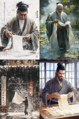 工匠抖动浸泡在水中的丝绸，国风场景，中式古典主义，插画，杰作，佳作，最佳质量