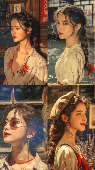 怀旧简约海报，花露水，80后少女，复古风格，柔和光线，室内场景，中长焦镜头，低饱和度，淡雅色彩，少女微笑，怀旧情感。