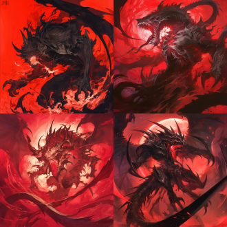 凶猛穷奇咆哮于深红与墨黑色漩涡中心，身躯肌肉虬结，背生双翼与骨刺，毛发乌黑带电光，赤红双眼透出深红光芒，利齿如钩，爪痕划破空间，烈焰与黑雾缠绕，水墨与暗黑哥特风格结合，暴力美学，狂野张力