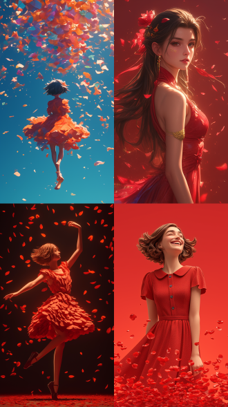 超可爱女孩如牡丹花仙子，红调，牡丹花瓣装饰，呈t姿势做运球动作，概念艺术风，3d高细节，8k，工作室照明。