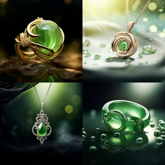 迷人珠宝产品照片，海报，(玉石:1.5)，迷人，高细节，珠宝玉石，产品海报，栩栩如生，艺术品，混合珠宝，柔光，虚幻引警，3d，通真，反射，灯光和详细纹理，(极简背量:1.5)，模湖背量