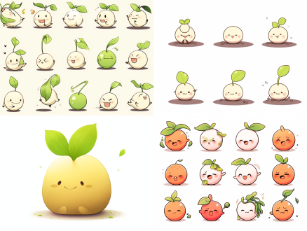 小种子表情包，可爱顽皮，大胆漫画线条，简笔画风格，动态无背景，f/16小组风格，粉笔质感，5:6比例，250细节，niji5风格，400情感，可爱元素，高对比度，暖色调，侧光，快速快门，跳跃，紧张。