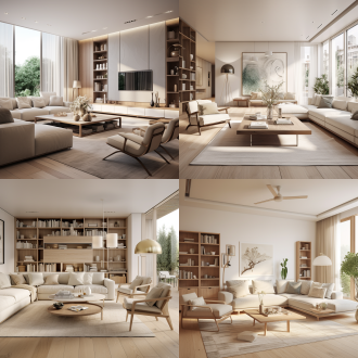 centers around simplicity, naturalness, and comfort, emphasizing the balance between functionality and aesthetics. colors are often light shades like white, gray, and beige, complemented by wooden furniture and ample natural light, creating a warm, serene, and lively living space.