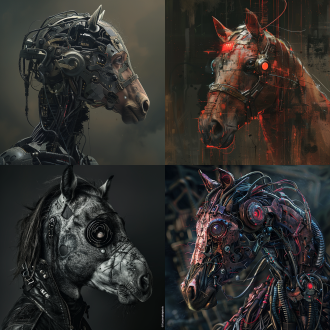 horse face and human body , exhausted ，madness，punk cyber style