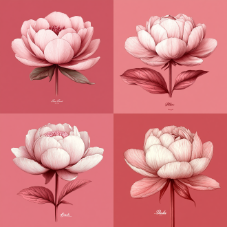 街区品牌标志设计，粉白牡丹简笔图案在纯色背景，中心构图，平面风格，柔和光线，简洁，优雅，清新。 标志设计 图标集设计
