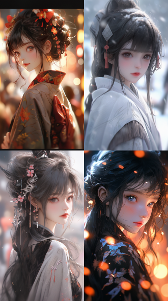 半身肖像，brush pen drawing，移轴摄影，梦幻散景，微缩世界，浅景深，画面蒙着轻纱，朦胧，江口寿史，一位中国古代少女，长相清秀，大眼睛，朋克极光，高清。