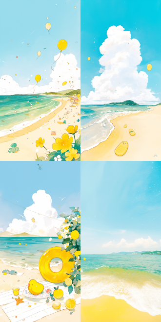 海边美景，蓝天碧海，沙滩，轻浪，安塞尔·亚当斯风格，温暖色温，平静表情，柔和阳光，放松氛围，佳能5d mark iv，f/8，iso 100，1/125秒，自然风格，柔和色调，明亮光照，宁静氛围，广角构图。