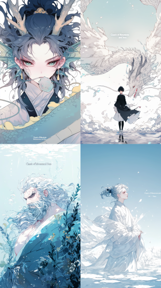 半人半鱼的神兽yu fu从水中浮现，神秘而奇幻，灵感源自《山海经》。冷色调，yu fu表情超凡脱俗，水汽朦胧的光线，神话氛围。神话相机拍摄，f/5，iso 400，1/150秒。神话风格，蓝调，梦幻光影，神话氛围，中心构图。