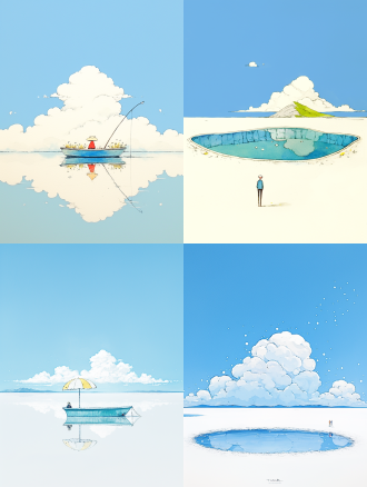 茶卡盐湖，广阔无垠，湖面如镜，天空倒影清晰，湖边盐结晶闪耀，远山朦胧，宁静祥和。超广角镜头，高动态范围，自然光，平静，纯净，梦幻。