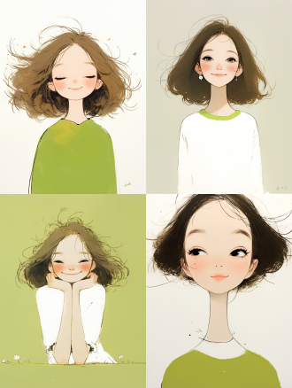 甜妹微笑，极简背景，白色空间，柔和光线，自然表情，简约风格，浅色调，正面镜头，温馨，清新。