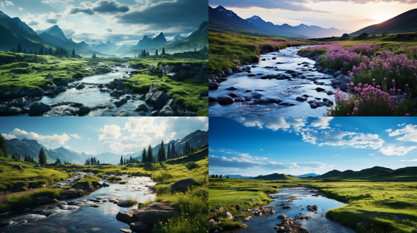 夏日清凉，新疆美景，美丽的草场，夜色迷人，雨后，远处淡淡的雾，远景，柔和光线，真实风景，唯美意境，高清画质，广阔视野，自然风光，宁静氛围，长焦镜头，低角度拍摄，冷色调，朦胧效果，细节丰富，平静情绪。