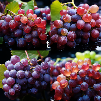 超写实，极端微距特写葡萄，彩虹色，湿润，半透明，背光，9:16 比例，55% 对比度，555% 细节，微距镜头，自然光，高饱和度，水滴，光泽，新鲜感。