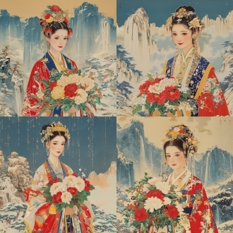 黛玉葬花，中国画风格，线条勾勒，娟本淡彩，高画质，优雅姿态，柔和表情，背景留白，细节丰富，静谧氛围，传统服饰，细致描绘，古典美。 国画