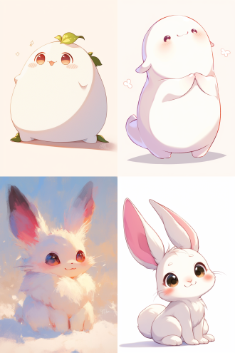 白背景，可爱生物线描，卡通风格，大眼睛，微笑表情，圆润身体，优雅姿态，柔和阴影，细腻笔触，温馨氛围，清新色彩，简单线条，高光，细节描绘，正面视角，柔和光线，温暖色调，愉悦情绪。