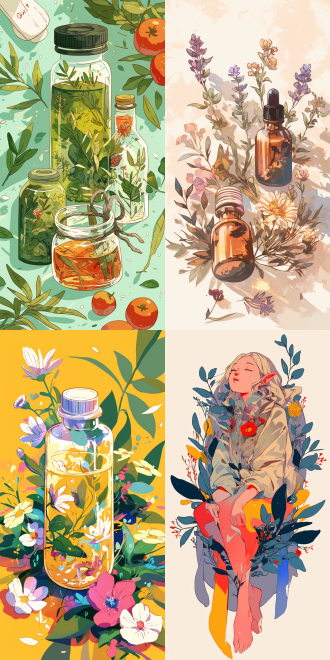 中草药，线稿，速写风格，中心构图，画面简洁，明亮色彩，素描效果，纹理丰富，自然光线，手绘感，静态。