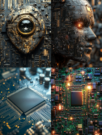 ai线路电子板芯片，科技，炫酷，真实高清，广角镜头，