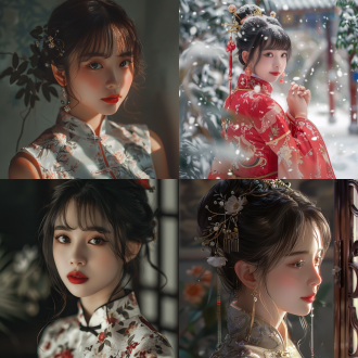 古风氛围，20岁女孩，身材极好，皮肤雪白，多巴胺旗袍