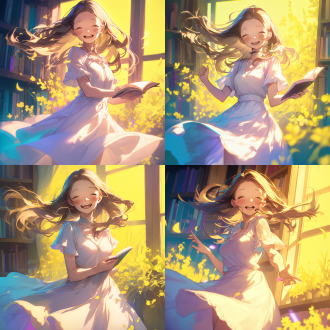 海莉在爷爷书房发现一本神奇的古籍，书房内书架满布，古籍散发神秘光芒，海莉表情惊讶，身穿复古连衣裙，书房昏暗，古籍为中心，高光突出，复古风格，室内，暖色调，长焦镜头，柔和侧光，静态捕捉，神秘，好奇。