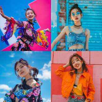 时尚服装写真，25岁中国女生，青春活力，超高分辨率，最高质量，自然光，广角镜头，色彩鲜艳，微笑，自信，都市背景，细节清晰，动感姿势，时尚元素，流行色彩，青春洋溢。